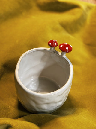 Hand-Painted Mushroom Stoneware Planter