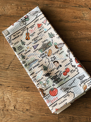 Arkansas Map Icons Tea Towel