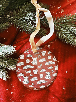 Arkansas Toile Fayetteville Glass Ornament