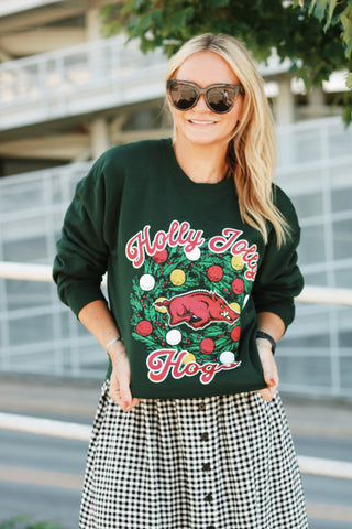 Holly Jolly Hogs Sweatshirt- Green