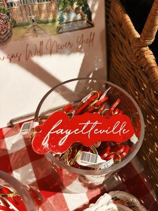 Red Fayetteville Cursive Keychain