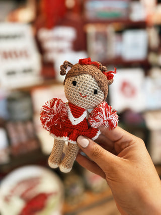 Crochet Cheerleader Rattle- Red/White