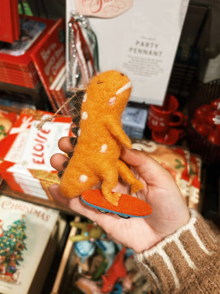 Handmade Wool Felt Dinosaur on Skateboard/Scooter Ornament