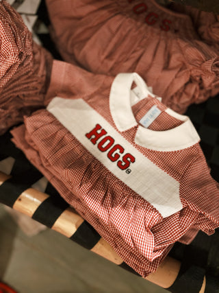 Arkansas Razorbacks Smocked Red Gingham Bubble