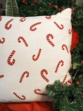 Cotton Knit Pillow with Candy Cane Pattern