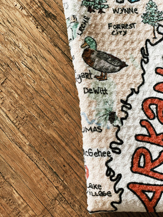 Arkansas Map Icons Tea Towel