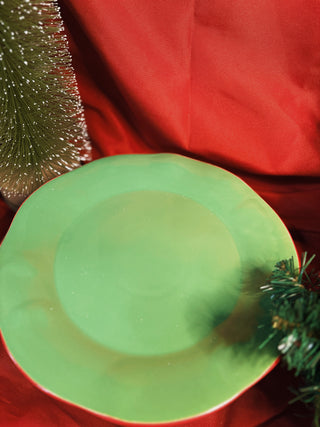 Stoneware Scalloped Red & Green Pedestal