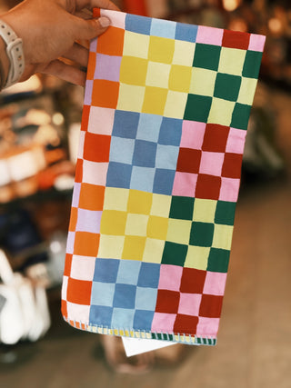 Embroidered Rainbow Checks Tea Towel