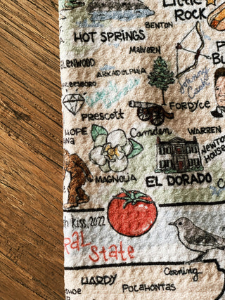 Arkansas Map Icons Tea Towel