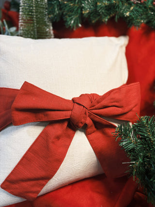 Cream & Red Bow Hand-Woven Pillow