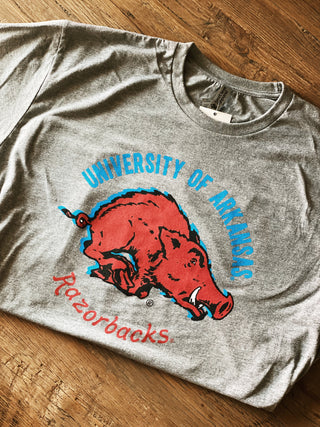 Razorbacks 1970's Shadow Vault Tee- Grey