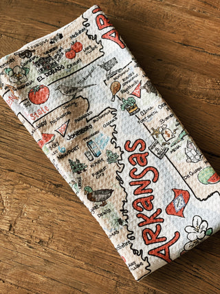Arkansas Map Icons Tea Towel