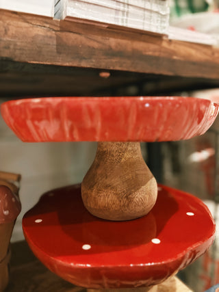 Enameled Mango Wood Mushroom Pedestal