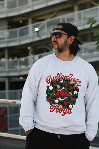 Holly Jolly Hogs Sweatshirt- Grey