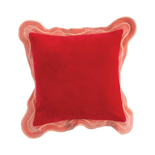Square Velvet Pillow with Embroidery & Scalloped Flange