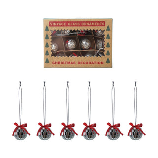 Mini Mirror Ball Ornaments with Bow- Boxed Set of 12