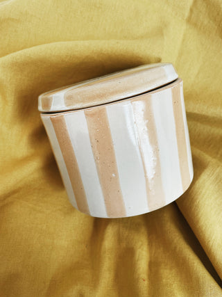 Yellow Striped Stoneware Canister
