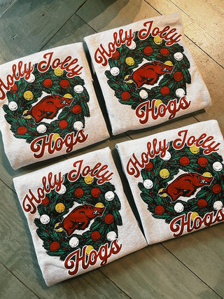 Holly Jolly Hogs Sweatshirt- Grey
