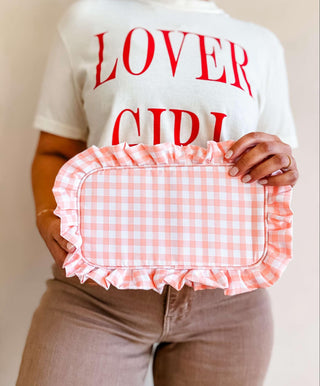 Gingham Ruffle Zipper Bag: Yellow