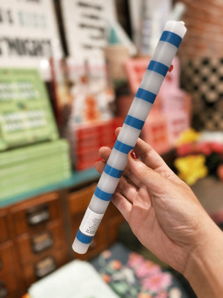 Blue & White Stripe Straight Dinner Candles