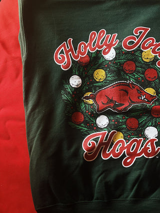 Holly Jolly Hogs Sweatshirt- Green