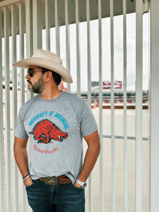 Razorbacks 1970's Shadow Vault Tee- Grey