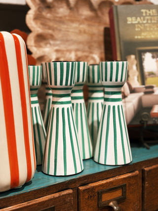 Green Striped Taper Candle Holders- Small