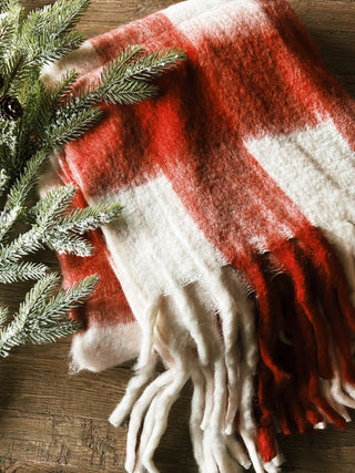 Red and White Woven Christmas Throw