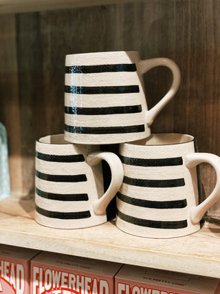 Black + White Striped Mug