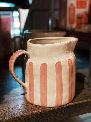 Pink Striped Stoneware Pitcher