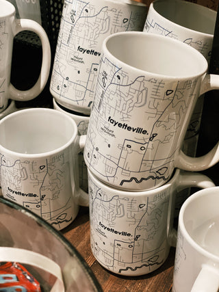 Fayetteville AR Map Ceramic Mug: Blue