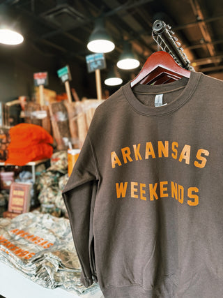 Arkansas Weekends Sweatshirt- Brown