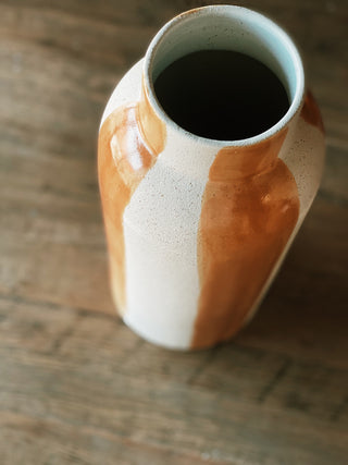 Orange Ceramic Striped Vase