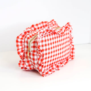 Gingham Ruffle Zipper Bag: Yellow
