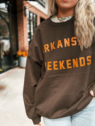 Arkansas Weekends Sweatshirt- Brown