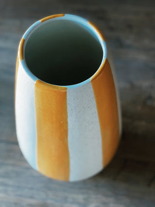 Yellow Ceramic Striped Vase