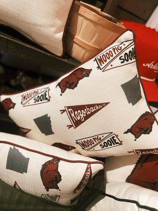 Arkansas Pennant Pattern Piped Pillow