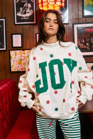 BUCKETLIST INC - IT2594E-JOY | 'JOY' Applique Patch Polka-Dot Sweatshirt: Cream / S/M-L/XL (3-3)