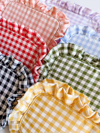 Gingham Ruffle Zipper Bag: Yellow