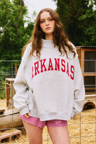 Arkansas & AR Print Reversible Mockneck Sweatshirt: Heather grey