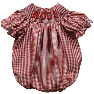 Arkansas Razorbacks Smocked Red Gingham Girls Bubble