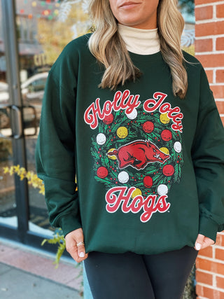 Holly Jolly Hogs Sweatshirt- Green