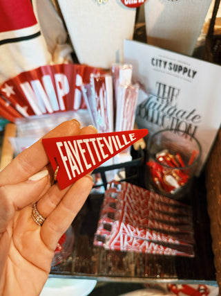Red Fayetteville Pennant Flag Acrylic Keychain