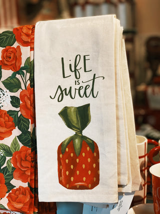 Life is Sweet Strawberry Candy Kitchen Towel