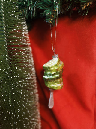 Pickle on Fork Glass Ornament