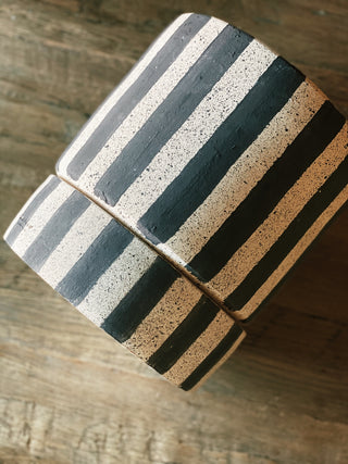 Navy/Black Striped Clay Planter -pick up only