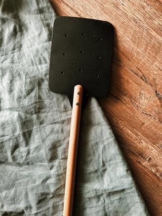 Wood + Leather Fly Swatter - Black