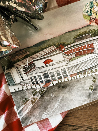 Arkansas Razorbacks Stadium Watercolor Art Print - 8x10