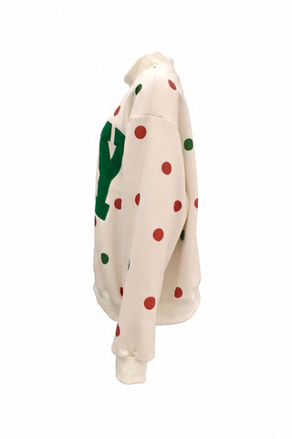 BUCKETLIST INC - IT2594E-JOY | 'JOY' Applique Patch Polka-Dot Sweatshirt: Cream / S/M-L/XL (3-3)