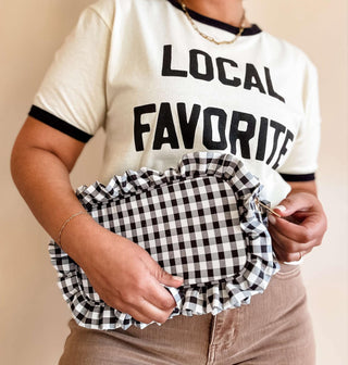 Gingham Ruffle Zipper Bag: Yellow